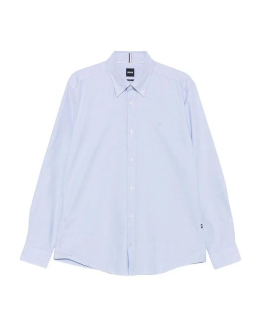 Boss Blue Logo-Embroidered Cotton Shirt for men