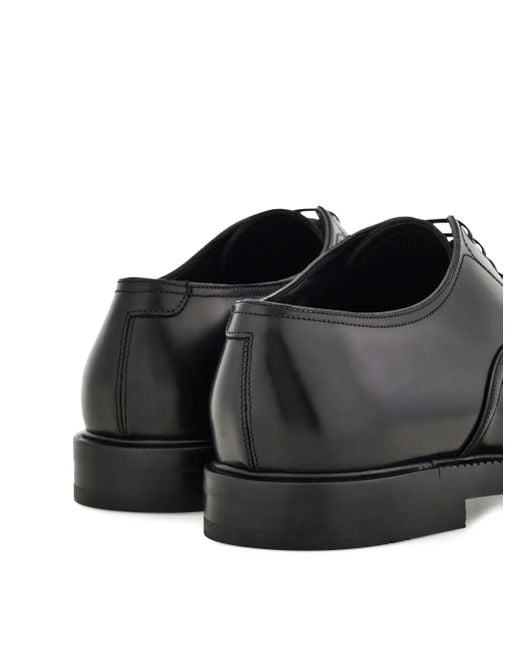 Ferragamo Black Double-Stitched Leather Derby Shoes for men