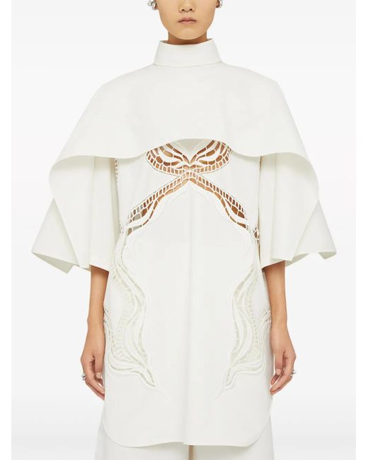 Jil Sander White Lace-Detail Cotton-Silk Cape Top