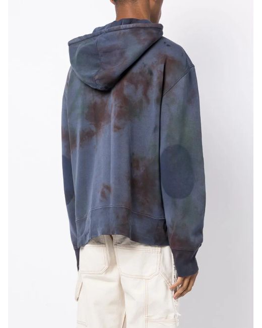 Stain Shade Blue Tie-Dye Drawstring Cotton Hood for men
