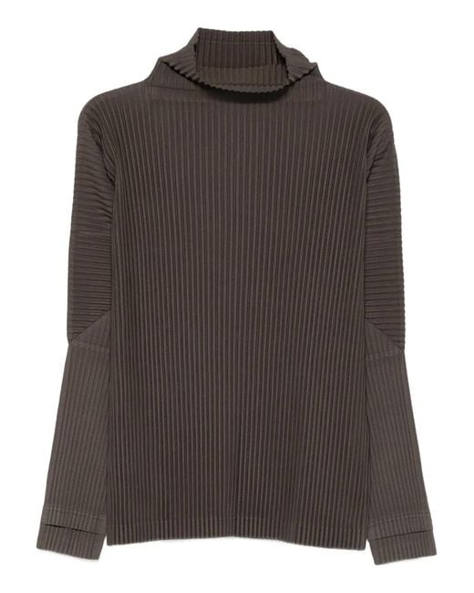 Homme Plissé Issey Miyake Brown Pleated Turtleneck Top With Minimalist Design for men