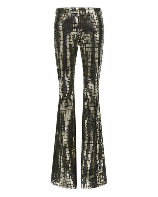 Roberto Cavalli Gray Crocodile-Effect Leather Trousers