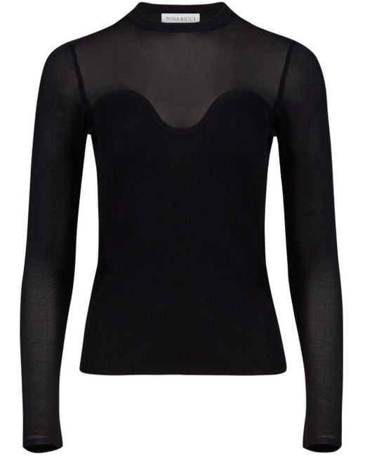 Nina Ricci Black Semi-sheer Fine-knit Top