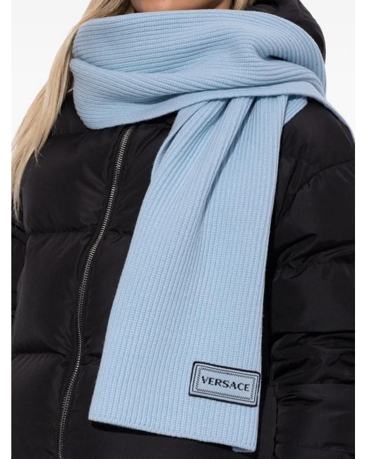 Versace Blue Wool Knit Scarf