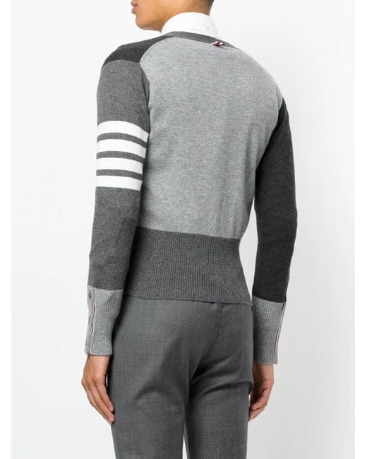Thom Browne Gray Fitted Waist V-Neck Cardigan for men