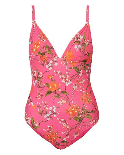 Erdem Pink Floral-print Swimsuit