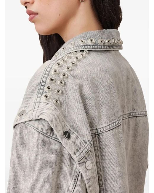 AllSaints Gray Eyelet-Embellished Denim Jacket