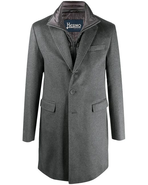 Herno Gray Single-Breasted Layered Coat for men