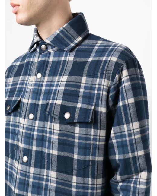 Brunello Cucinelli Blue Plaid-Check Padded Jacket for men