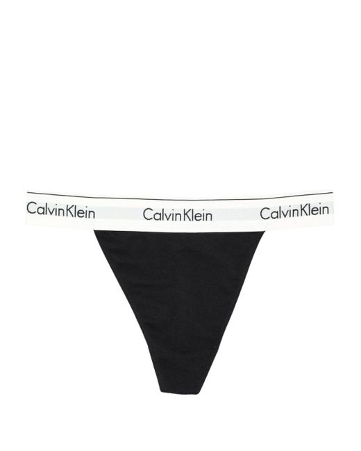 Calvin Klein Black Logo-waistband String Thong