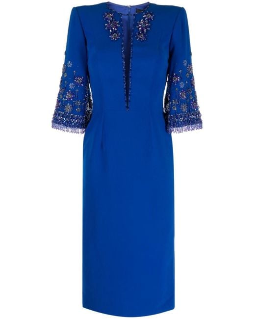 Jenny Packham Midi-jurk Verfraaid Met Kralen in het Blue