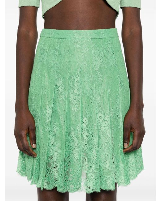Ermanno Scervino Green Floral-lace Pleated Skirt