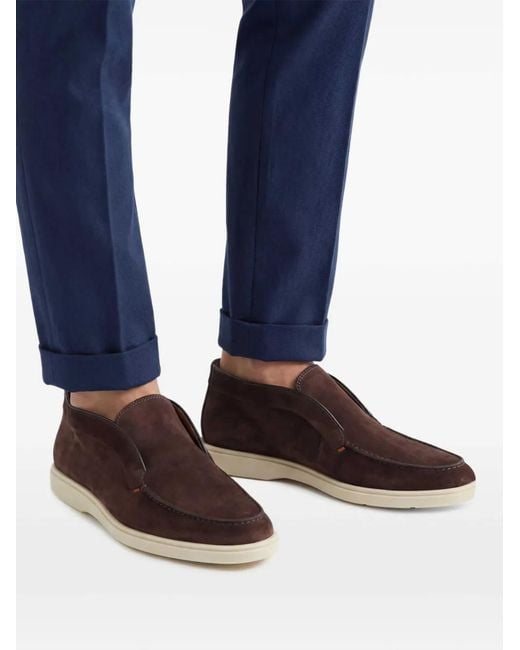 Santoni Brown Slip-On Suede Boots for men