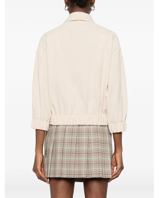 Moncler Natural Zip-Up Tonal-Logo Bomber Jacket