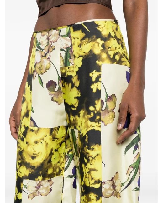 Erika Cavallini Semi Couture Yellow Floral Print Trousers