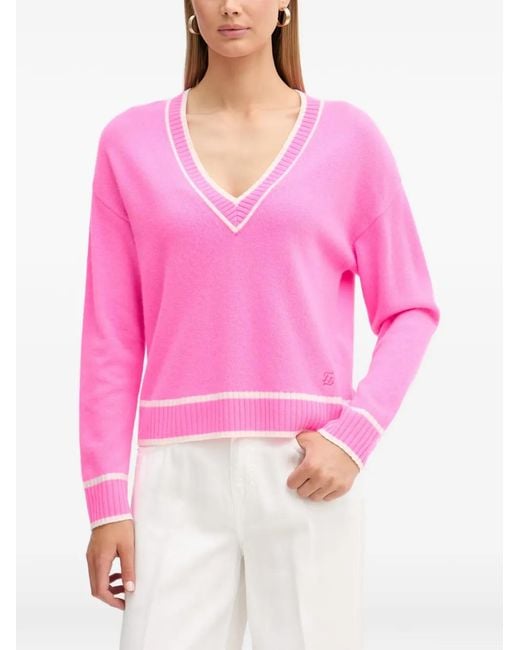 Pull Rayé À Col V From Future en coloris Pink