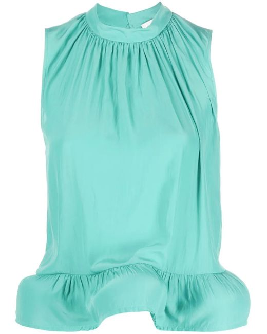 Lanvin Green Ruffle-Hem Blouse
