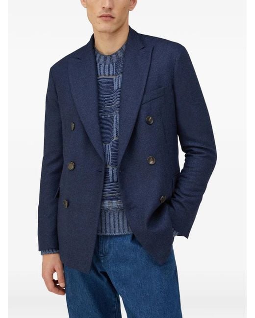 RETORI Blue Double-Breasted Peak-Lapel Blazer for men