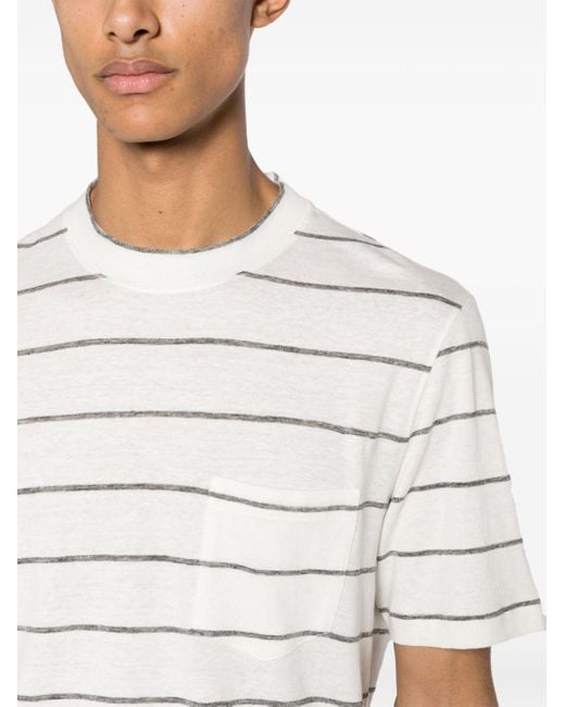 Brunello Cucinelli White Striped Linen Blend T-shirt for men
