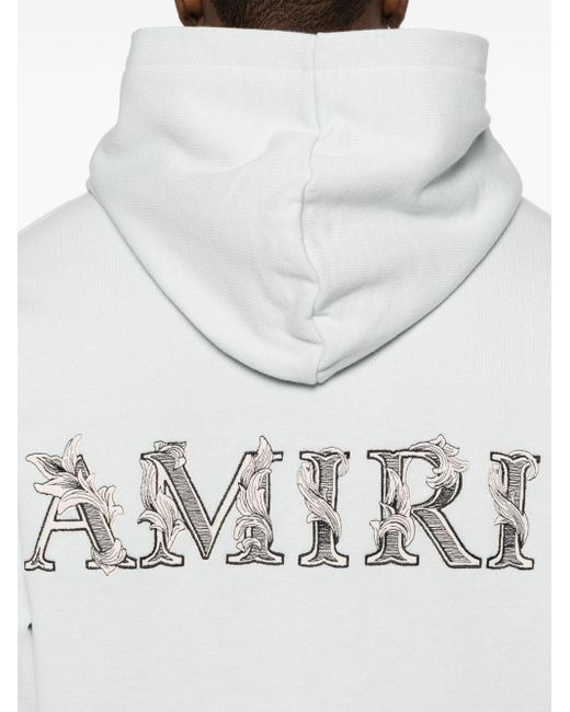 Amiri White Logo-embroidered Cotton Hoodie for men