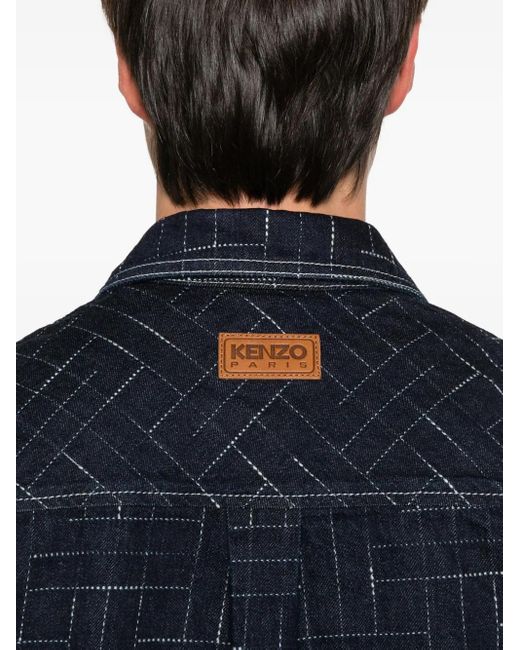 KENZO Blue Geometric-Pattern Cotton Shirt for men