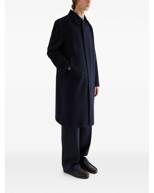 Jil Sander Blue Single-Breasted Wool Coat for men