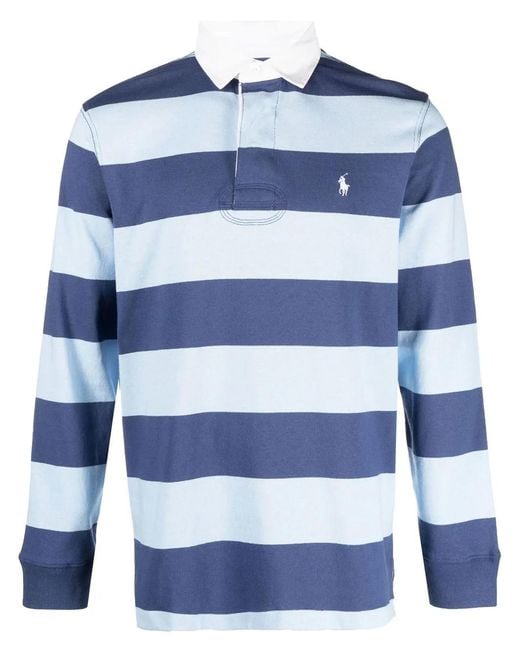 Polo Ralph Lauren Blue Striped Long Sleeve Polo Shirt for men