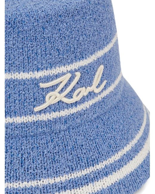 Karl Lagerfeld Blue Signature Knit Bucket Hat