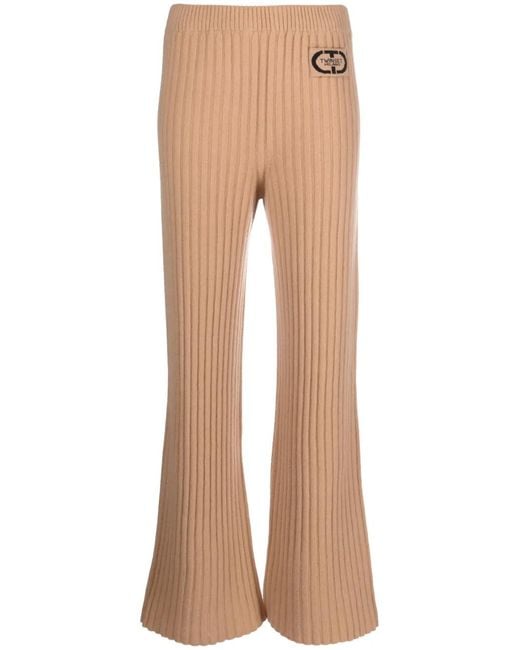 Twinset Natural Logo-Patch Ribbed-Knit Trousers