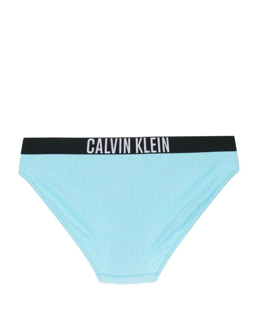 Calvin Klein Blue Bas De Bikini Nervuré À Bande Logo