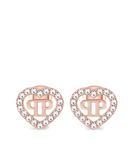 Philipp Plein White Rocked Hearts Earrings