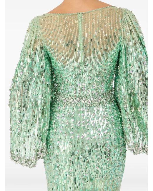 Jenny Packham Green Robe Ornée De Sequins À Coupe Longue Ines