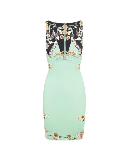 Roberto Cavalli Green Floral-Print Midi Dress
