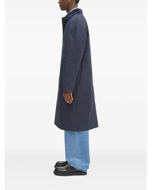 A.P.C. Blue Corduroy-Collar Long Coat for men