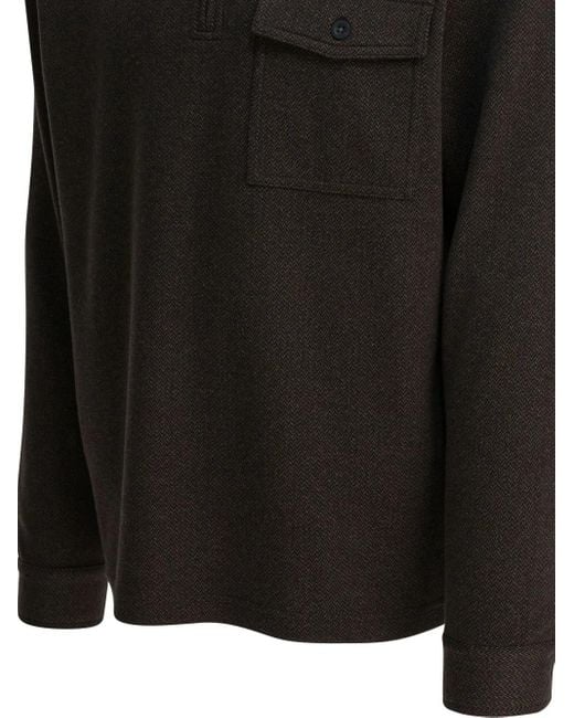 Vince Black Herringbone Zipped Pocket Polo Shirt for men
