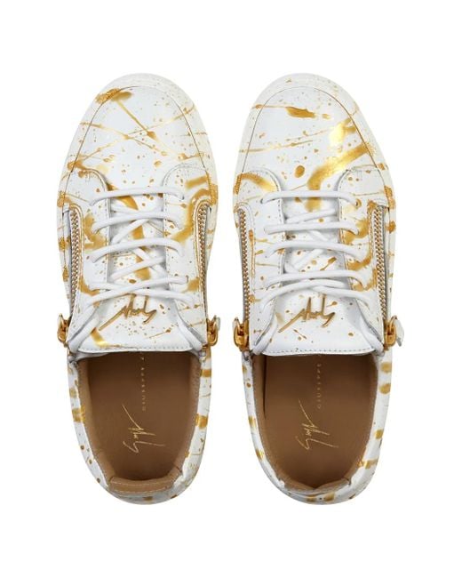 Giuseppe Zanotti Natural Paint-Splatter Leather Sneakers