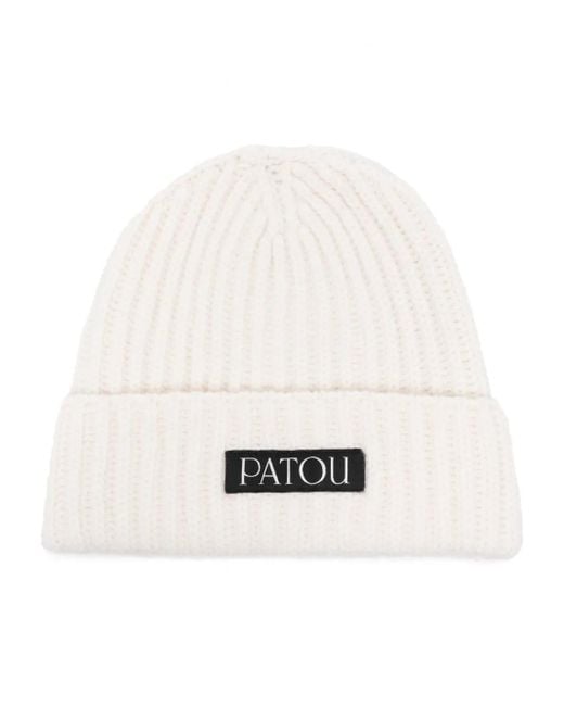 Patou White Logo-patch Ribbed Beanie