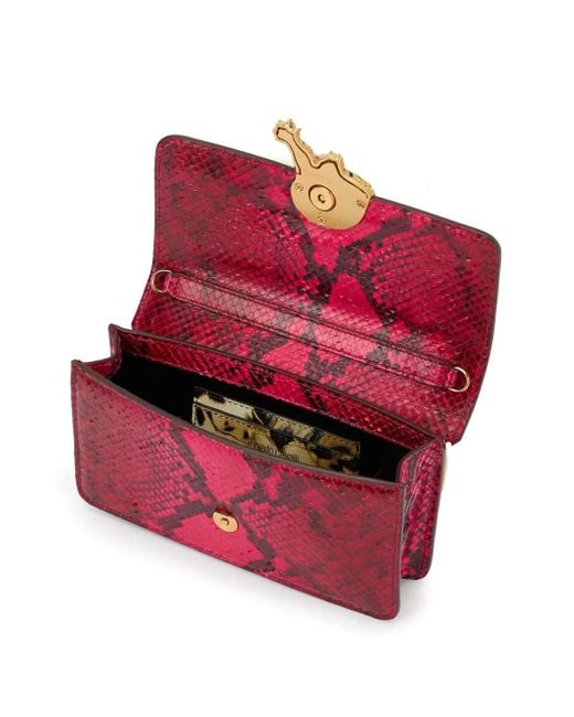Roberto Cavalli Red Snake-Print Shoulder Bag