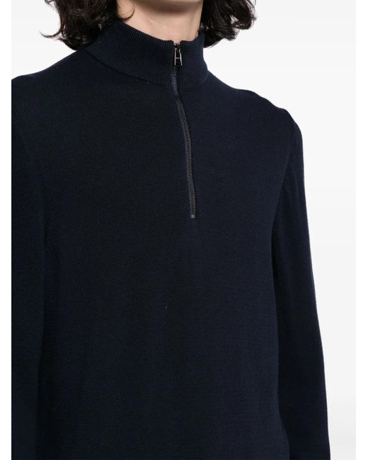 Boss Blue Zip-Up Cotton Jumper for men