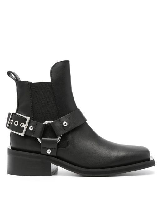 Ganni Black Low Cut Chelsea Boot With Decorative Buckle