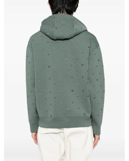 Emporio Armani Green Embroidered-Logo Hoodie for men