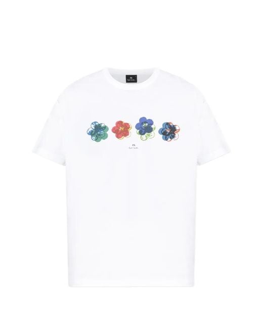 Paul Smith White Floral-Motif T-Shirt for men