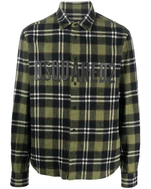 DSquared² Green Long Sleeve Check Shirt for men