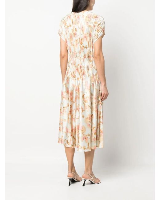 Vince Natural Floral-Print Plissé Dress
