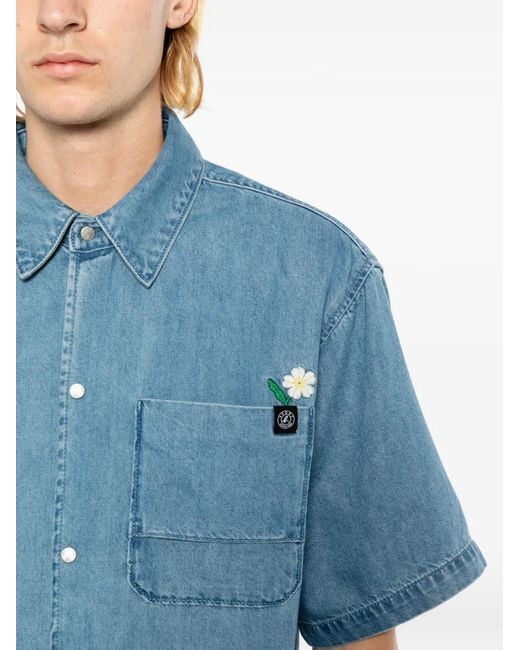 SPORT b. by agnès b. Blue Floral-Embroidered Short-Sleeve Shirt for men