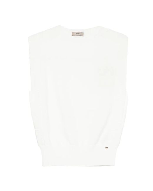 Herno White Viscose Elastane Ribbed-Trim Vest