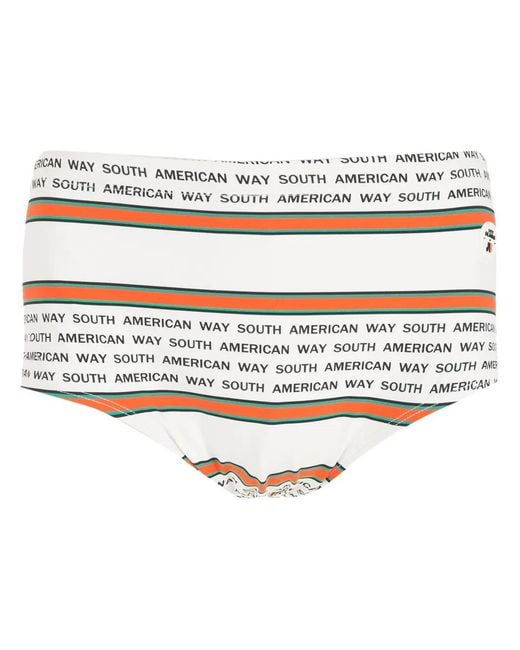 Amir Slama White Striped Slogan-Print Swimming Trunks for men