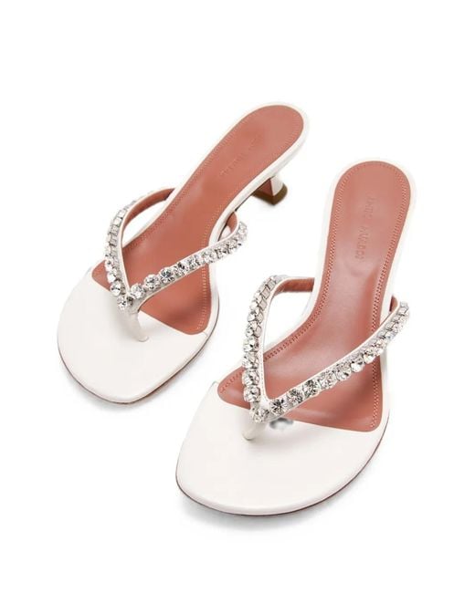 AMINA MUADDI White Crystal-Embellished Leather Sandals