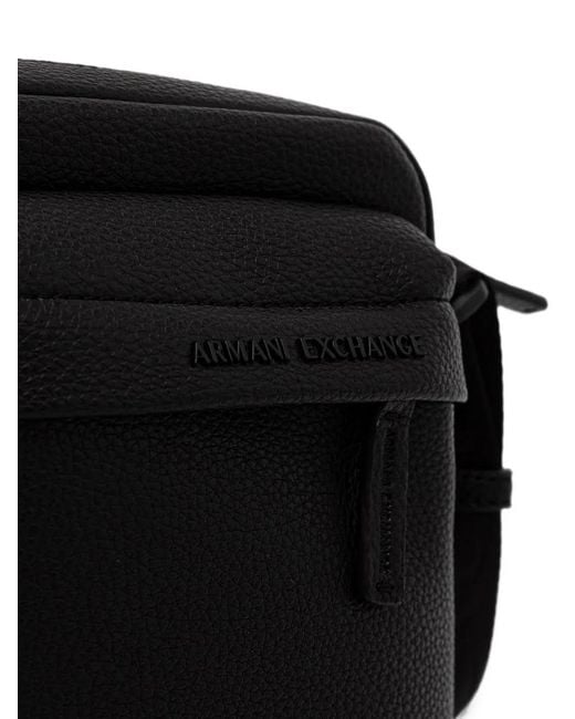 ARMANI EXCHANGE Black Logo-Plaque Pebbled Messenger Bag for men