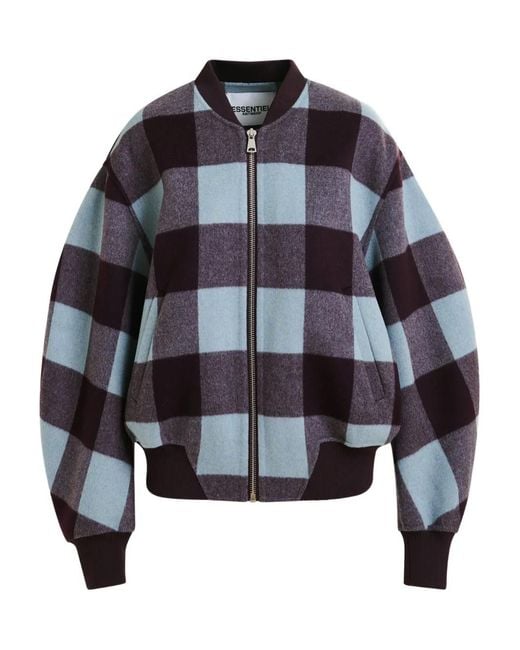 Essentiel Antwerp Blue Check-Pattern Bomber Jacket
